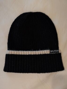 Splits59 Black Knit Beanie with Cream Trim